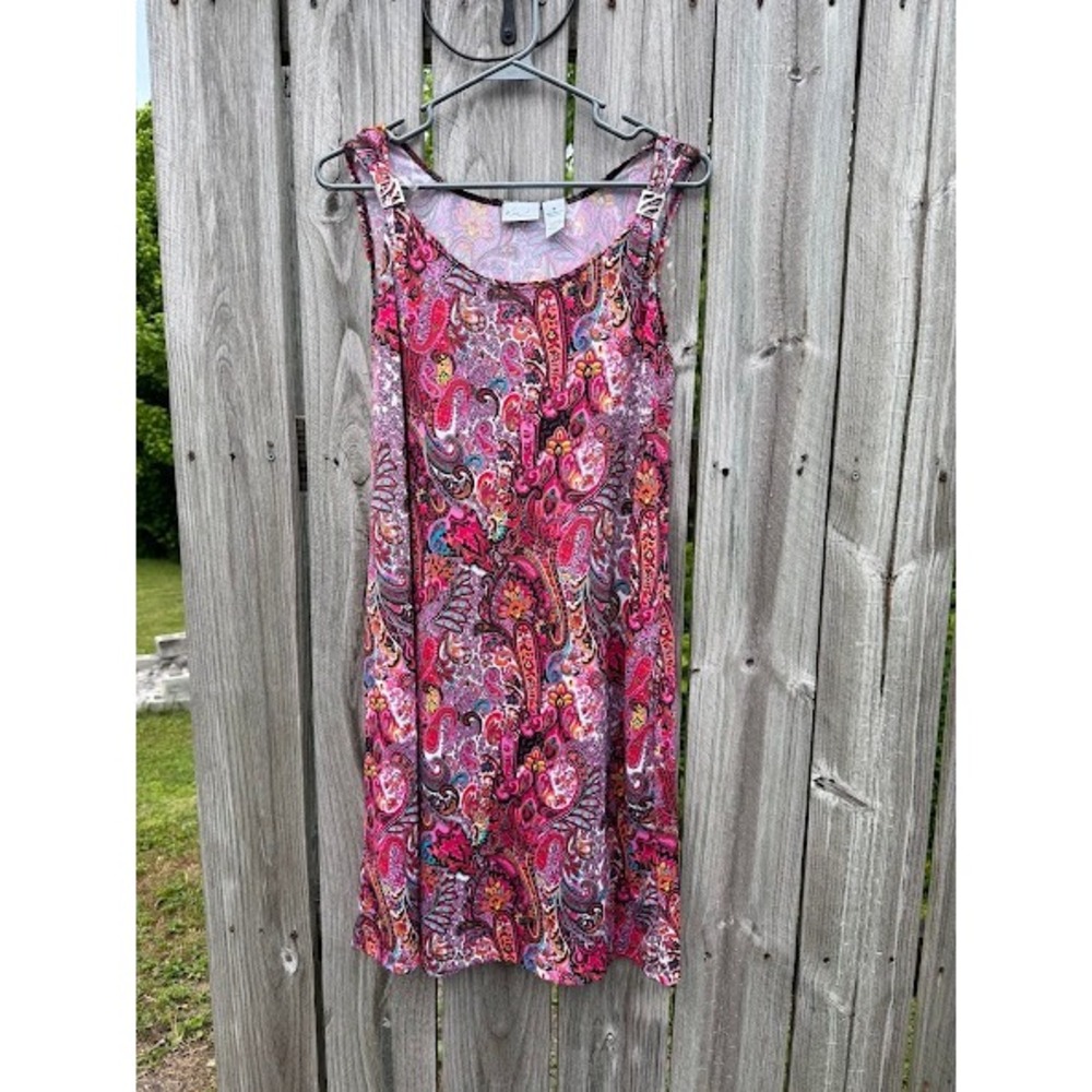 Boho Paisley Sleeveless Kim Rogers Shift Dress Womens Medium Pink Multi